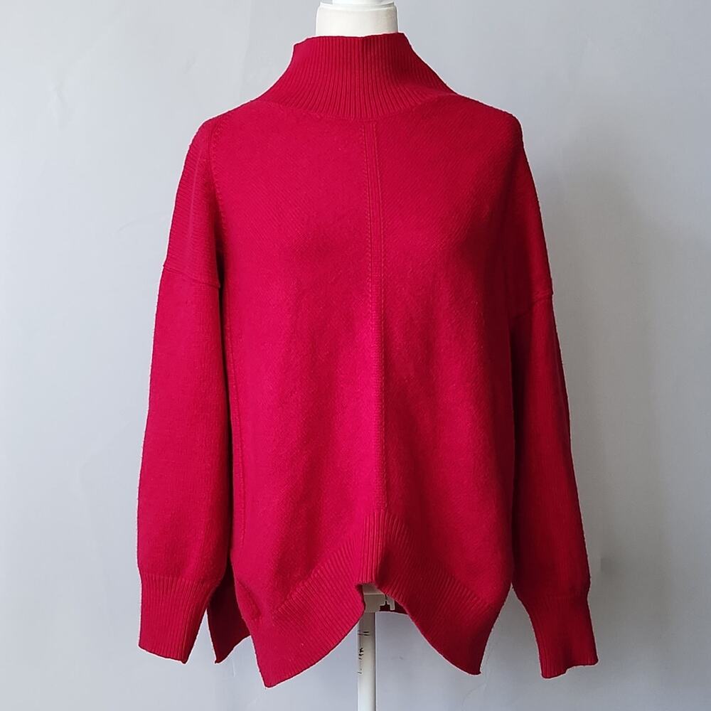 Maeve Anthropologie Crystal Mock Neck Pullover Sweater Raspberry Pink Women's M